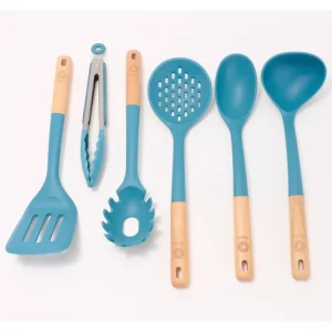 Aarti Sequeira 6-Piece Silicone Beechwood Kitchen Tools - glamourwo.com | ladies' apparel & accessories & shoes* Flash Sale