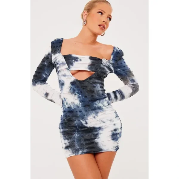 Acid Blue Wash Dye Textured Cut Out Bodycon Dress - glamourwo.com | ladies' apparel & accessories & shoes* Store
