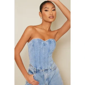 Acid Blue Wash Seam Detail Denim Corset Top - glamourwo.com | ladies' apparel & accessories & shoes* Hot
