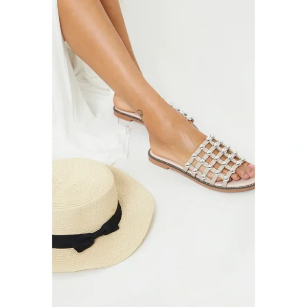 Alisa Nude Large Studded Slides | Shoes - glamourwo.com | ladies' apparel & accessories & shoes* Best Sale