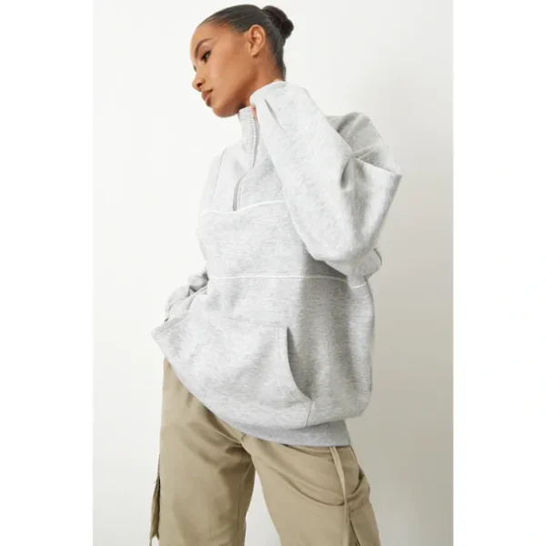 Ash Grey Half Oversized Contrast Piping Sweatshirt - glamourwo.com | ladies' apparel & accessories & shoes* Cheap