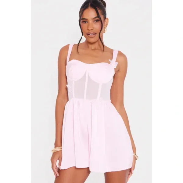 Baby Pink Satin Corset Butterfly Floaty Romper - glamourwo.com | ladies' apparel & accessories & shoes* Shop