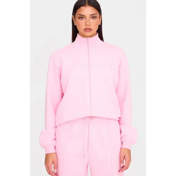 Baby Pink Seam Zip Through High Neck Sweatshirt - glamourwo.com | ladies' apparel & accessories & shoes* Discount