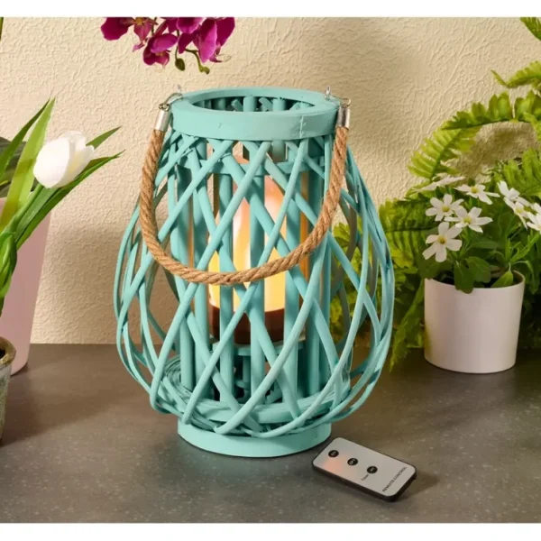 Barbara King 12" Teardrop Wicker Lantern 6" Tiki Flame Remote - glamourwo.com | ladies' apparel & accessories & shoes* Best