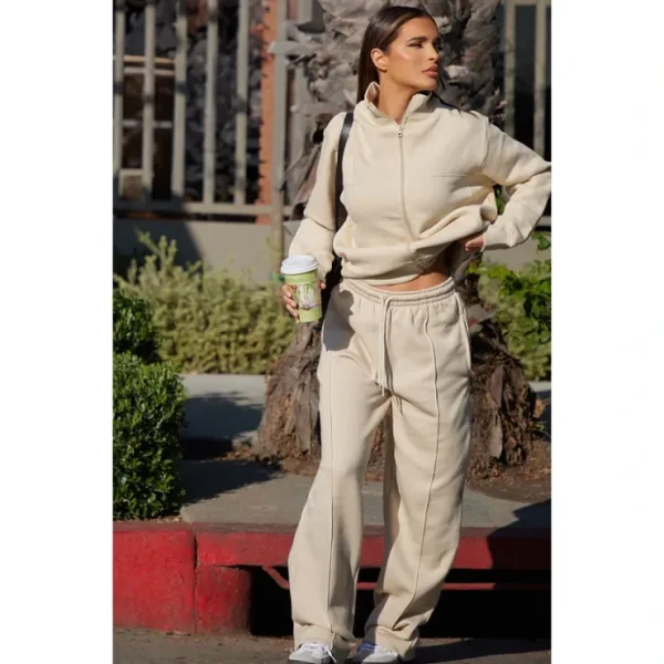 Beige Seam Detailed Straight Leg Sweatpants - glamourwo.com | ladies' apparel & accessories & shoes* Cheap
