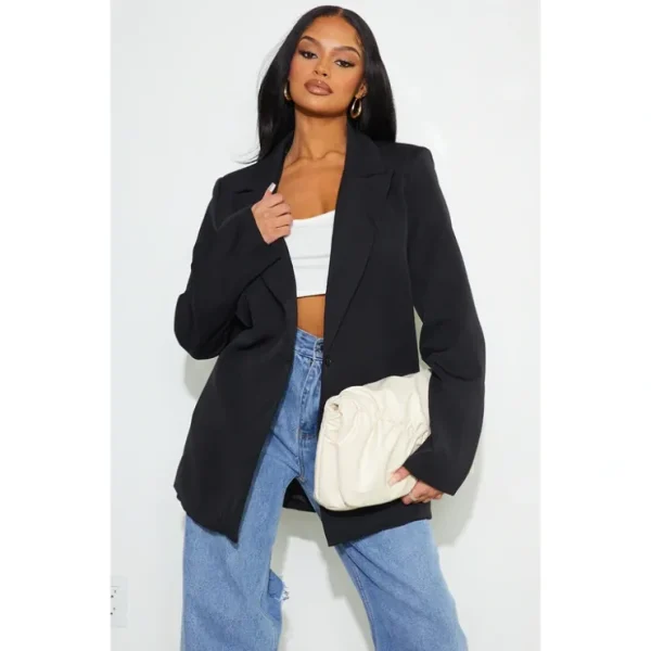 Black Oversized Drapey Button Detail Blazer - glamourwo.com | ladies' apparel & accessories & shoes* New