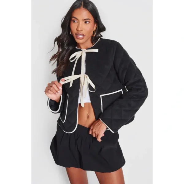 Black Quilted Contrast Binding Jacket - glamourwo.com | ladies' apparel & accessories & shoes* Discount
