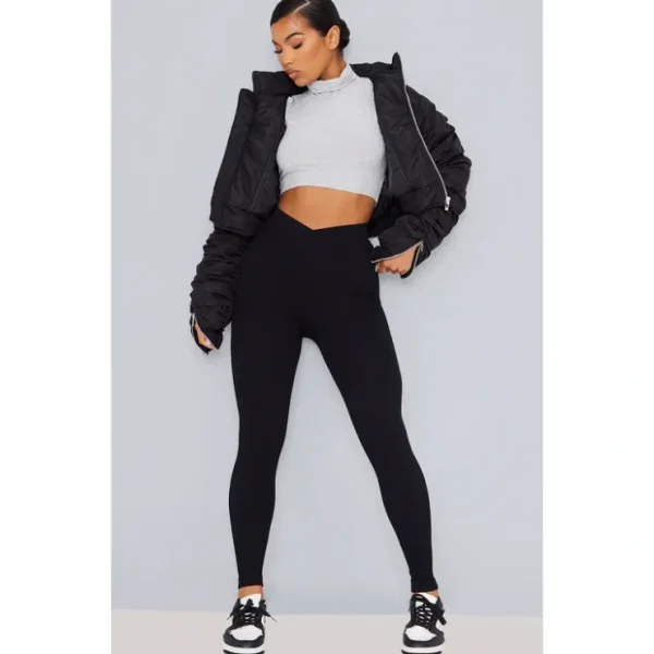 Black Snatched Rib V Front Waistband Leggings - glamourwo.com | ladies' apparel & accessories & shoes* Outlet