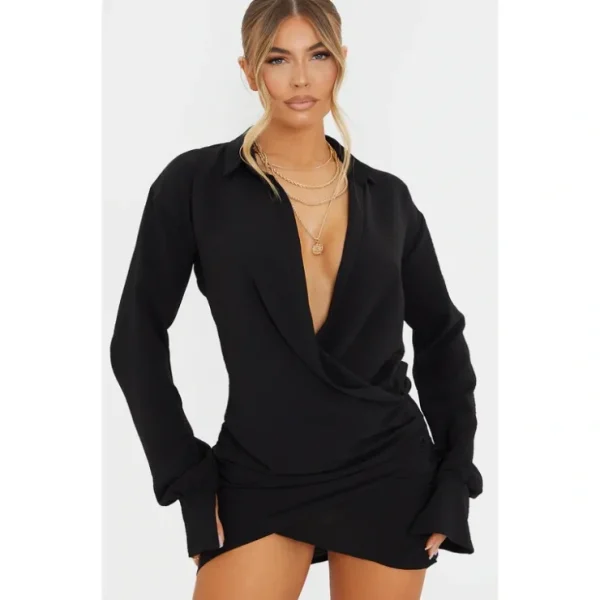 Black Textured Extreme Bell Cuff Shirt Dress - glamourwo.com | ladies' apparel & accessories & shoes* Fashion