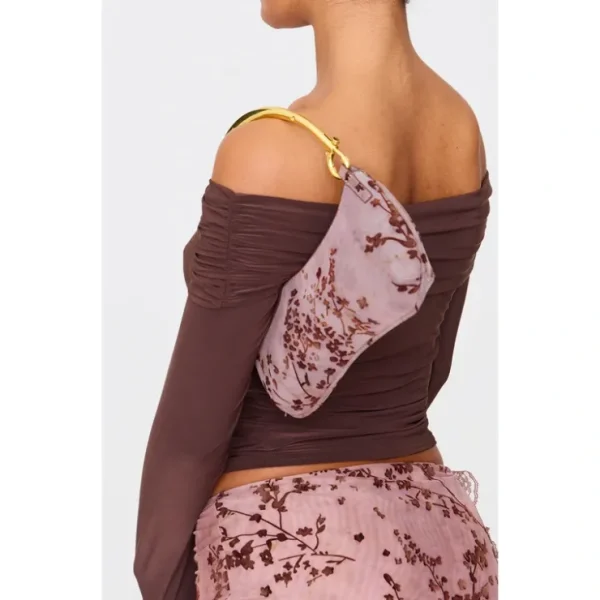 Brown Devore Soft Baguette Metal Trim Handbag - glamourwo.com | ladies' apparel & accessories & shoes* Shop