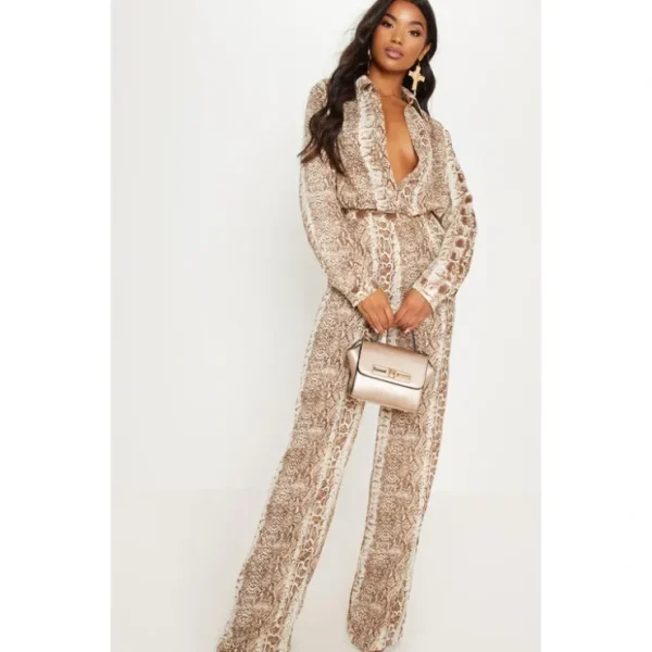 Brown Snake Print Wide Leg Pant | Pants - glamourwo.com | ladies' apparel & accessories & shoes* Flash Sale