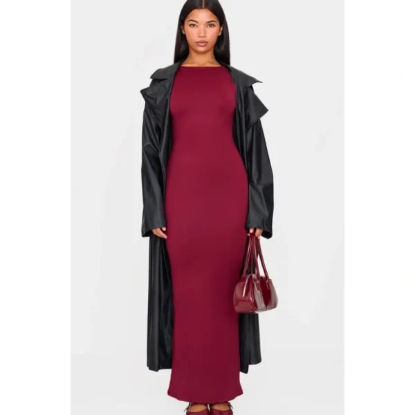 Burgundy Double Contour High Neck Maxi Dress - glamourwo.com | ladies' apparel & accessories & shoes* Best Sale