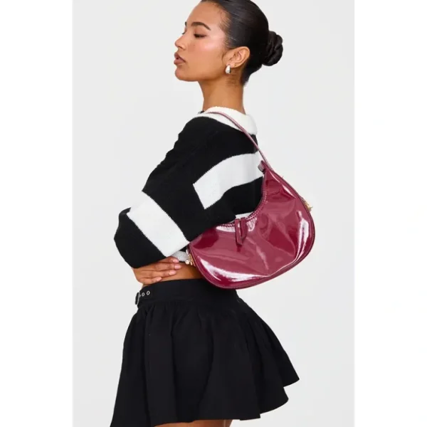 Burgundy Rounded Patent Shoulder Bag - glamourwo.com | ladies' apparel & accessories & shoes* Best Sale