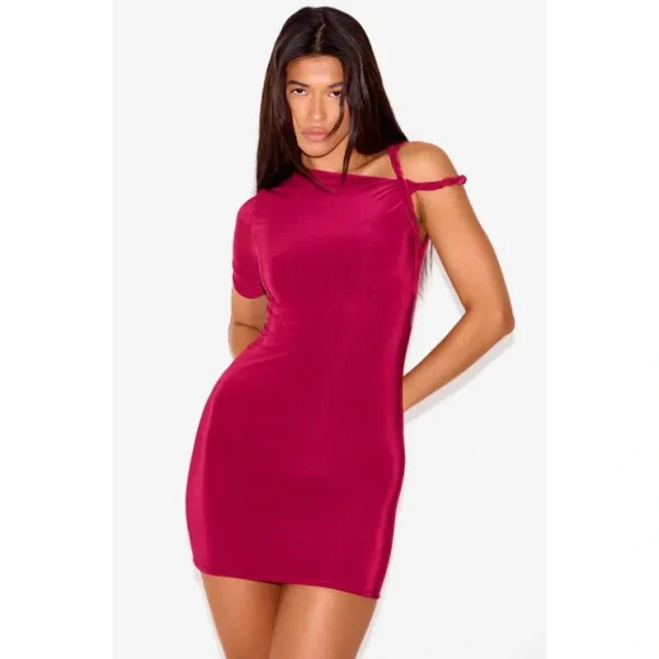 Burgundy Slinky Twist Shoulder Bodycon Dress - glamourwo.com | ladies' apparel & accessories & shoes* Clearance