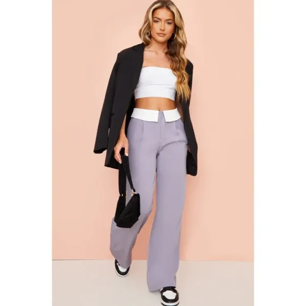 Charcoal Grey Fold Over Waist Wide Leg Pants - glamourwo.com | ladies' apparel & accessories & shoes* Clearance