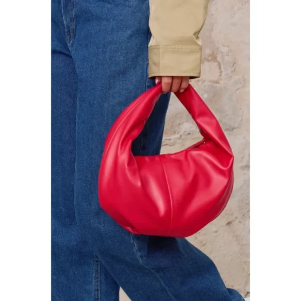 Cherry Red Pu Round Mini Grab Bag - glamourwo.com | ladies' apparel & accessories & shoes* Discount