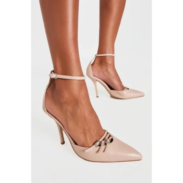 Cream Pu Point Toe Buckle Detail Court Heels - glamourwo.com | ladies' apparel & accessories & shoes* Online