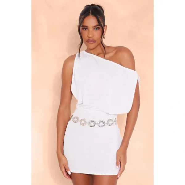Cream Slinky Acetate Draped Side Bodycon Dress - glamourwo.com | ladies' apparel & accessories & shoes* Clearance