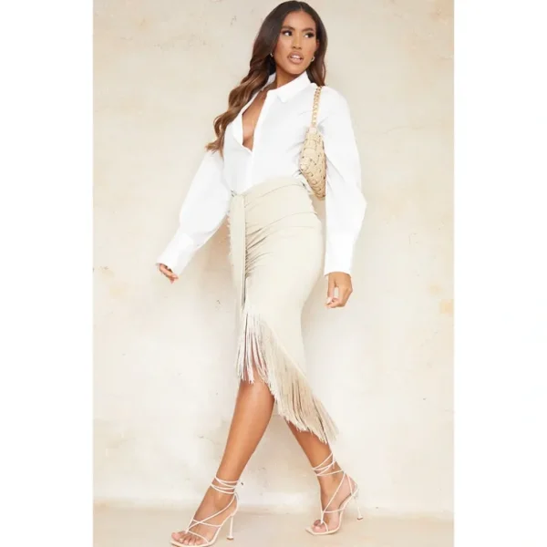 Cream Tassel Hem Midi Skirt - glamourwo.com | ladies' apparel & accessories & shoes* New