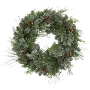 32"D Snowy Mixed Pine Wreath w/ LED Lights by Gerson Co - glamourwo.com | ladies' apparel & accessories & shoes* Online