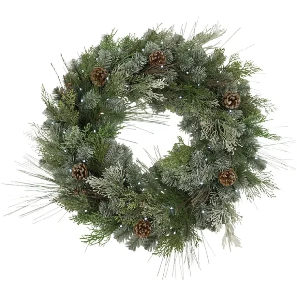 32"D Snowy Mixed Pine Wreath w/ LED Lights by Gerson Co - glamourwo.com | ladies' apparel & accessories & shoes* Online