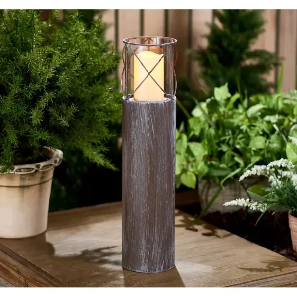 Garden Reflections 22" Tall Iron Candle Holder with LED Candle - glamourwo.com | ladies' apparel & accessories & shoes* Clearance