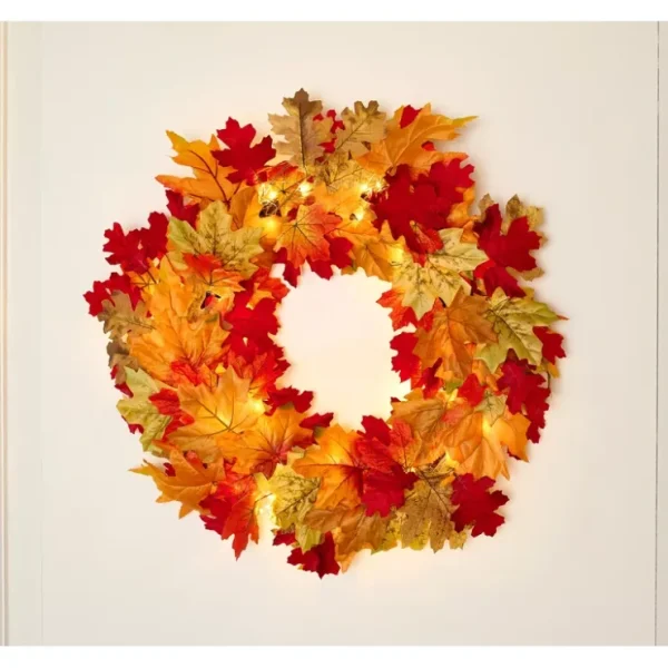 24" Indoor/Outdoor Illuminated Maple Leaf Wreath - glamourwo.com | ladies' apparel & accessories & shoes* Store