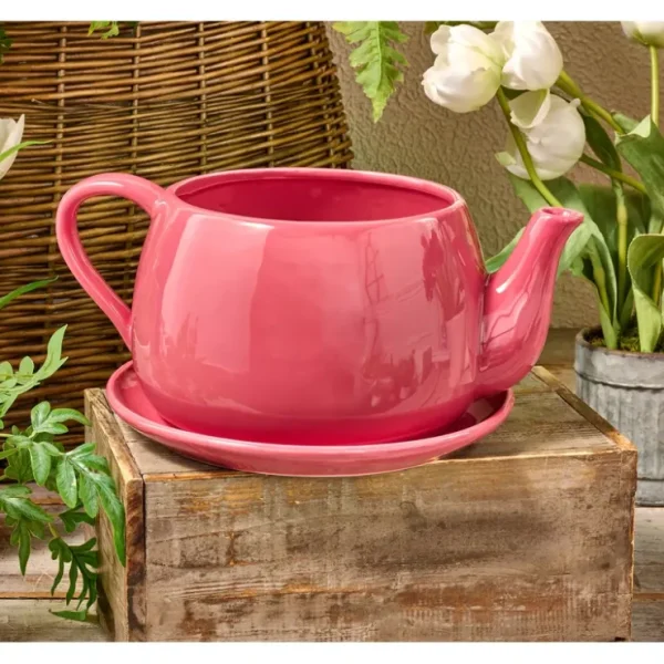 Marigold Ceramic Teapot and Saucer Planter - glamourwo.com | ladies' apparel & accessories & shoes* Cheap