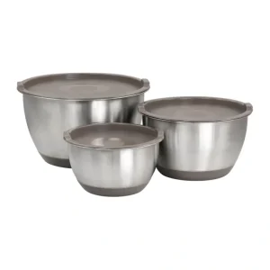3-Piece Stainless-Steel Mixing Bowl Set with Lids in Taupe - glamourwo.com | ladies' apparel & accessories & shoes* Cheap
