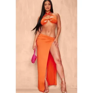 Shape Bright Orange Knot Side Maxi Skirt - glamourwo.com | ladies' apparel & accessories & shoes | Store