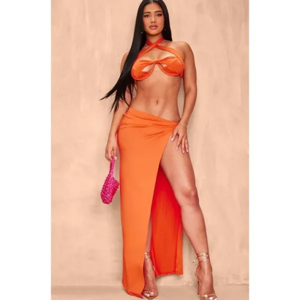Shape Bright Orange Knot Side Maxi Skirt - glamourwo.com | ladies' apparel & accessories & shoes | Store