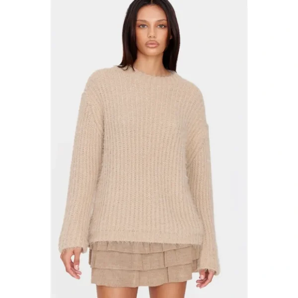 Taupe Eyelash Knit Super Oversized Sweater - glamourwo.com | ladies' apparel & accessories & shoes* New
