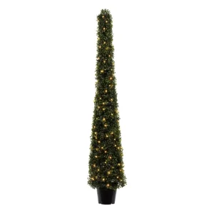 Vickerman 5' Potted Artificial Boxwood Cone with Warm White Lt - glamourwo.com | ladies' apparel & accessories & shoes | Clearance