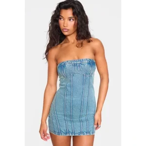 Vintage Wash Strapless Corset Denim Bodycon Dress - glamourwo.com | ladies' apparel & accessories & shoes | Clearance