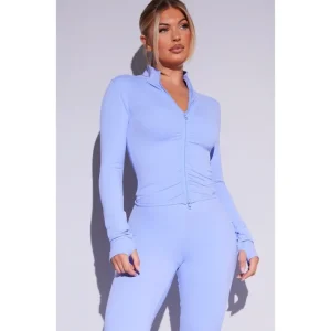 Violet Sculpt Ruched Front Zip Up Sport Jacket - glamourwo.com | ladies' apparel & accessories & shoes | Outlet
