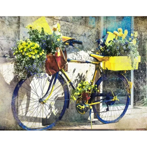 West of the Wind Outdoor Canvas Art Blue/YellowBike 40" x 30" - glamourwo.com | ladies' apparel & accessories & shoes | Shop