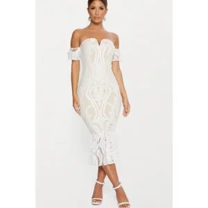 White Bardot Lace Frill Hem Midi Dress - glamourwo.com | ladies' apparel & accessories & shoes | Store