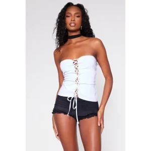 White Bengaline Lace Up Bandeau Long Top - glamourwo.com | ladies' apparel & accessories & shoes | Flash Sale