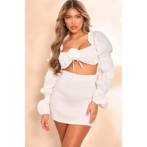 White Blend Square Neck Puff Sleeve Mini Dress - glamourwo.com | ladies' apparel & accessories & shoes | New