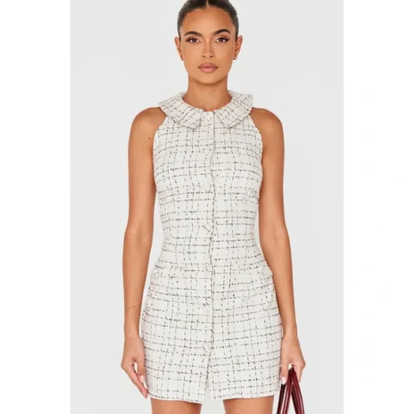 White Boucle Button Up Mini Dress | Dresses - glamourwo.com | ladies' apparel & accessories & shoes | Hot