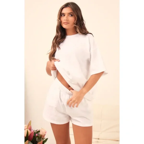 White Cotton Oversized Boxy T-Shirt | Two Piece Sets - glamourwo.com | ladies' apparel & accessories & shoes | Discount