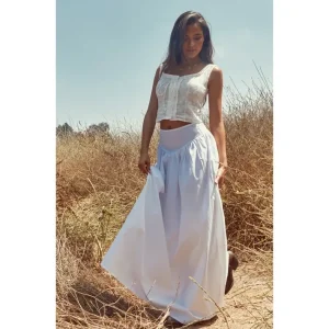 White Cotton Poplin Dip Waistband Maxi Skirt - glamourwo.com | ladies' apparel & accessories & shoes | Clearance