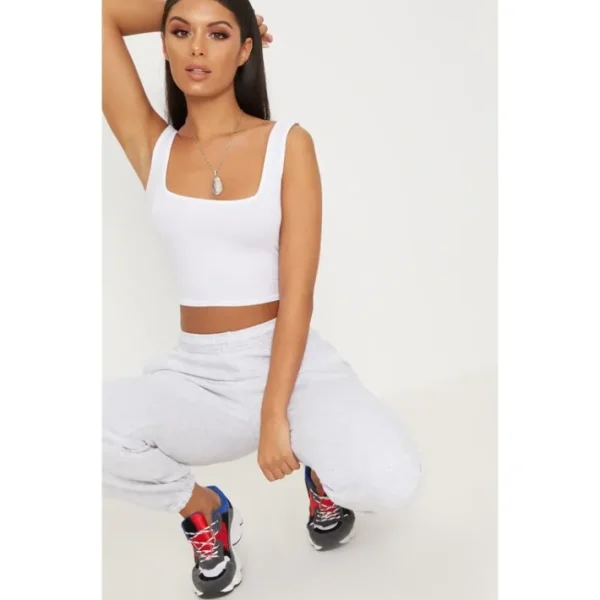 White Cotton Square Neck Crop Vest - glamourwo.com | ladies' apparel & accessories & shoes | Cheap
