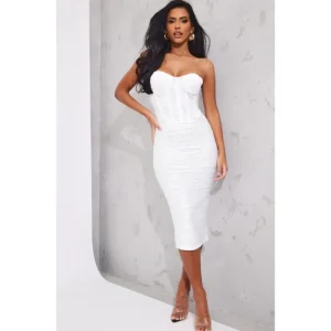 White Crinkle Corset Detail Bandeau Bodycon Dress - glamourwo.com | ladies' apparel & accessories & shoes | Shop