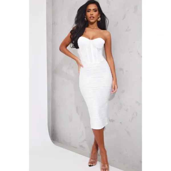 White Crinkle Corset Detail Bandeau Bodycon Dress - glamourwo.com | ladies' apparel & accessories & shoes | Shop