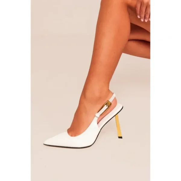 White Croc Sling Back High Heeled Court Shoes - glamourwo.com | ladies' apparel & accessories & shoes | Store