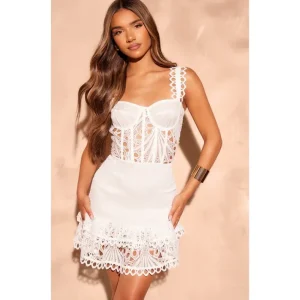 White Crochet Tiered Shift Mini Dress - glamourwo.com | ladies' apparel & accessories & shoes | Hot