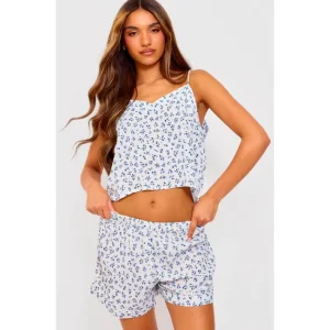 White Ditsy Floral Crinkle Cami And Short Pj Set - glamourwo.com | ladies' apparel & accessories & shoes | Shop