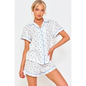 White Ditsy Floral Double Gauze Shirt Short Pj Set - glamourwo.com | ladies' apparel & accessories & shoes | Clearance