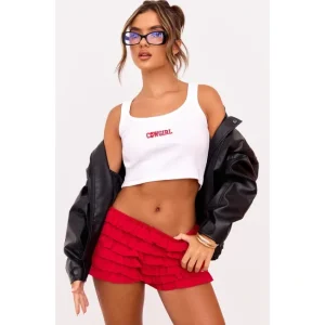 White Embroidered Rib Crop Top | Tops - glamourwo.com | ladies' apparel & accessories & shoes | New
